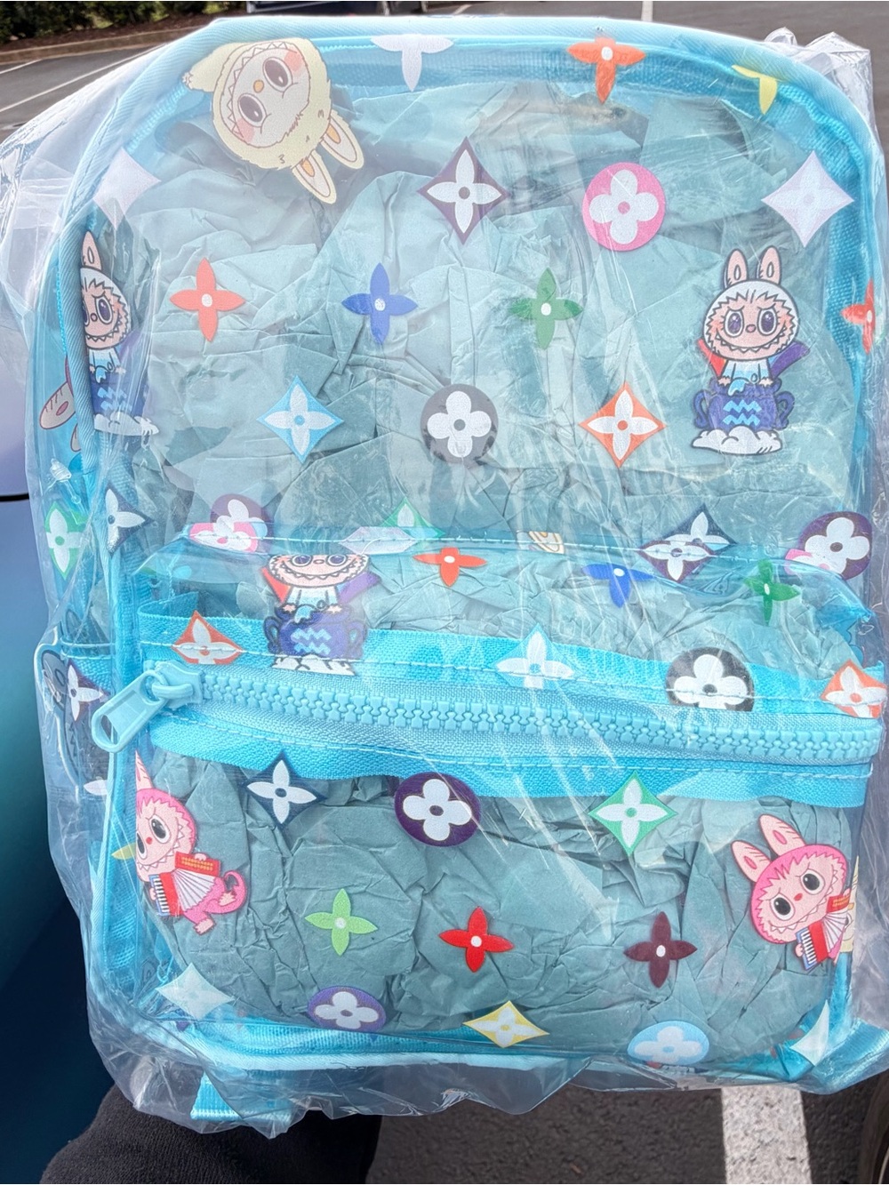 Blue Labubu inspired Pattern Backpack
